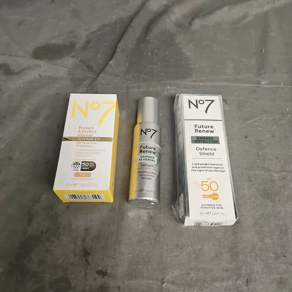 N07 LOT OF 3 ASSORTED SKINCARE PRODUCTS TO INCLUDE - BB FACIAL SUN PROTECTION - FUTURE RENEW SERUM - FUTURE RENEW DEFENCE SHEILD
