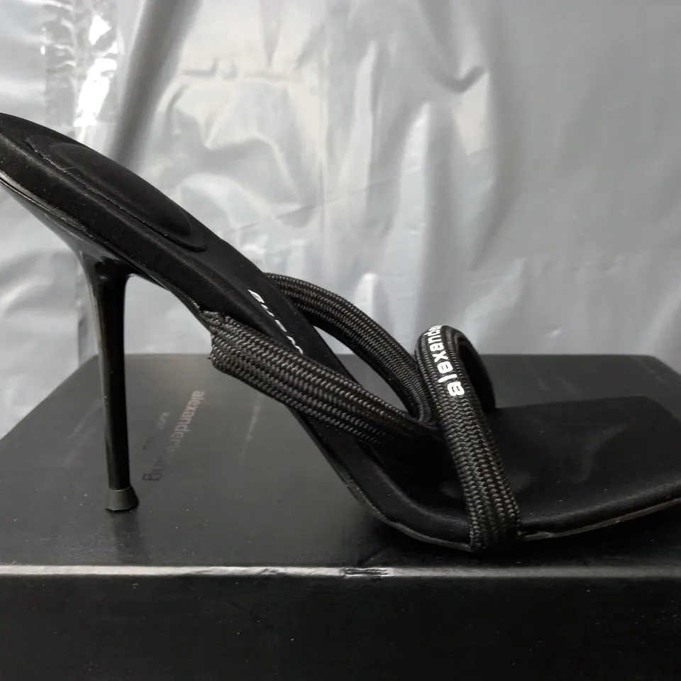 BOXED PAIR OF ALEXANDER WANG SQUARE OPEN TOE HEELS IN BLACK - SIZE 39