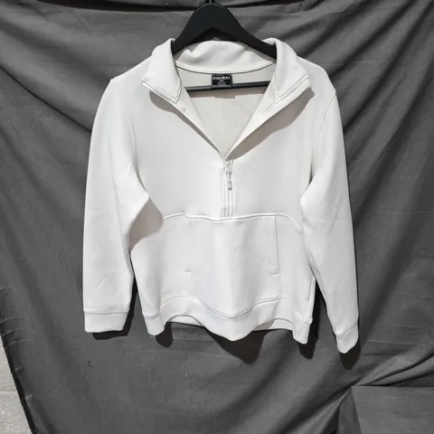 32 HEAT WHITE ZIP-NECK FLEECE PULLOVER, SIZE M