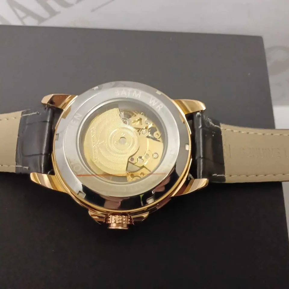 MENS VONLANTHEN AUTOMATIC SKELETON WATCH – V110 - GLASS EXHIBITION BACKCASE – BLACK LEATHER STRAP