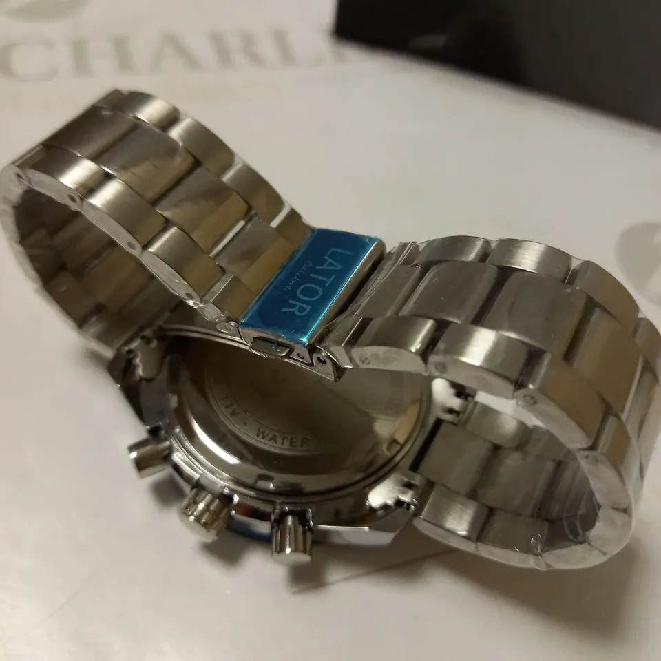LATOR CALIBRE TACHYMETRE BLUE DIAL CHRONOGRAPH STYLE BRACELET STRAP WATCH RRP £635