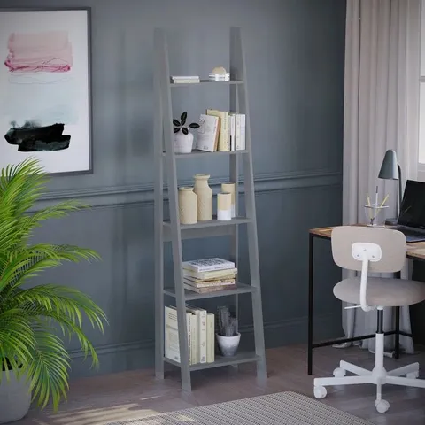 BOXED JESS 5 SHELF 175.5CM H X 46CM W LADDER BOOKCASE - GREY (1 BOX)