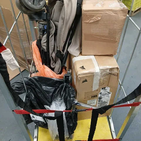 CAGE OF APPROXIMATELY 3 ASSORTED BROKEN ITEMS TO INCLUDE - GAMING PC, BEIGE PRAM, AND BBQ ETC. - COLLECTION ONLY 