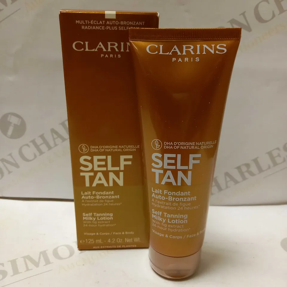 CLARINS SELF-TANNING MILKY LOTION 24 HOUR HYDRATION RADIANT NATURAL LOOK 125ML