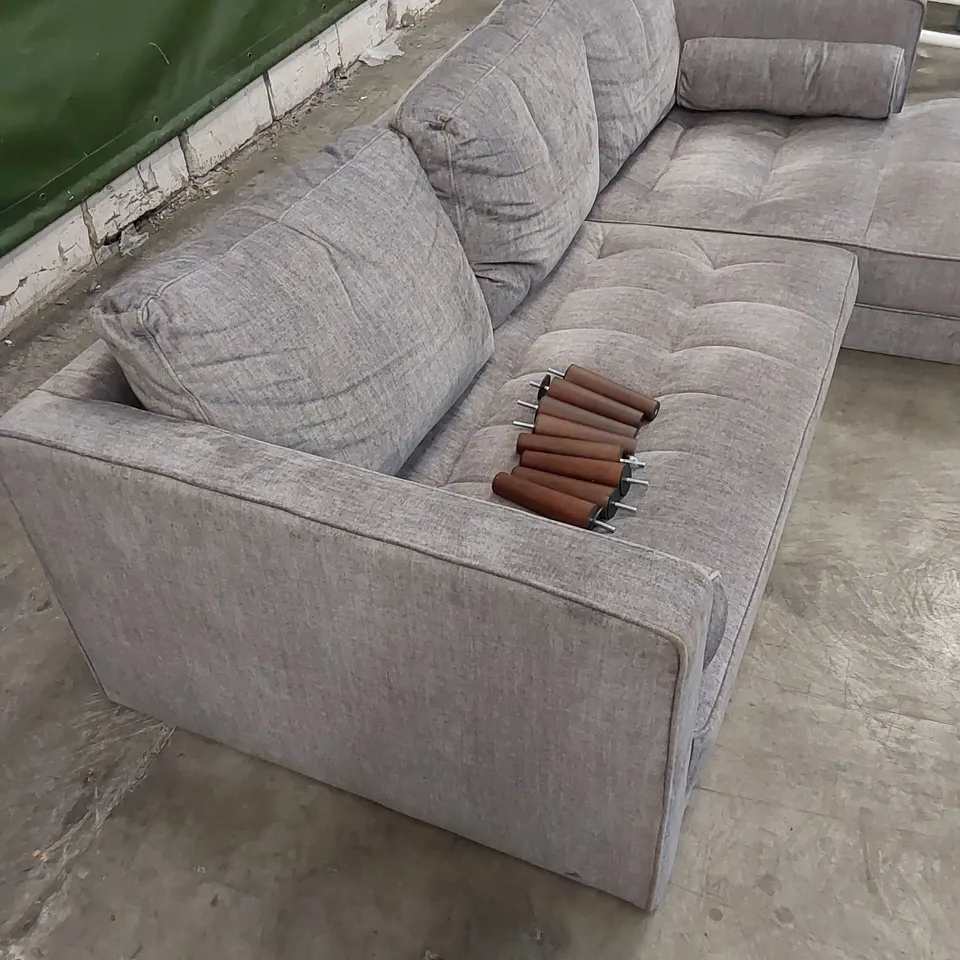 QUALITY DESIGNER FABRIC UPHOLSTERED CHAISE SOFA - GREY