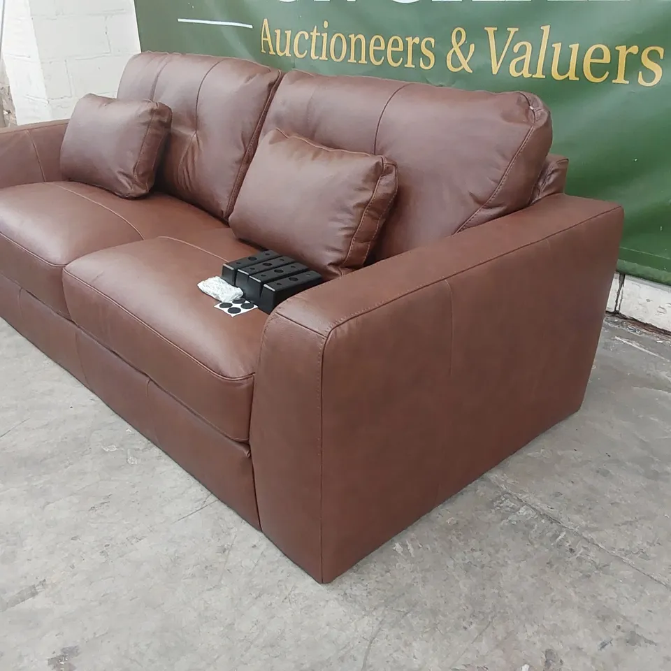 QUALITY DESIGNER ARDEN 4 SEATER LEATHER SOFA - BROWN 