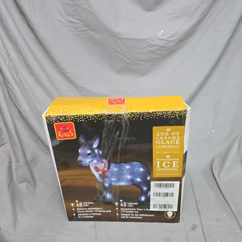 BOXED THREE KINGS INLIT ICE NATIVITY DONKEY