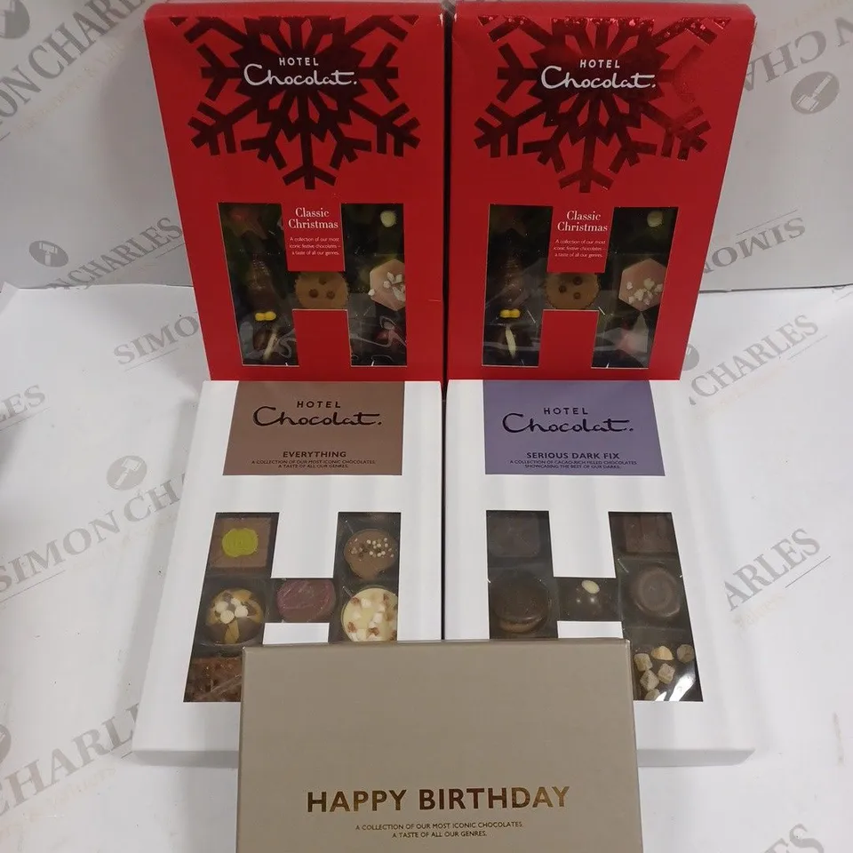 5 X HOTEL CHOCOLAT ASSORTMENT TO CONTAIN CLASSIC CHRISTMAS, SERIOUS DARK FIX, EVERYTHING ETC 