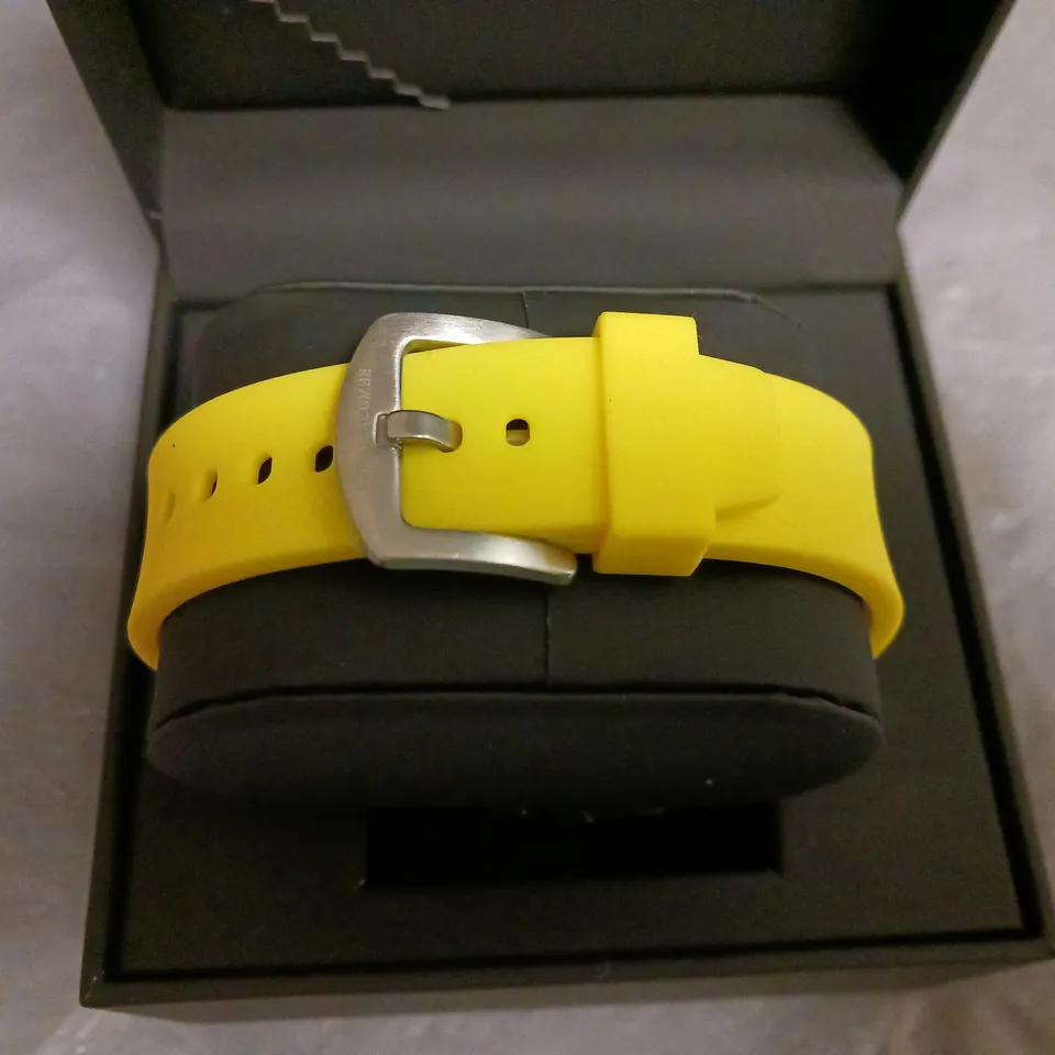 LOUIS LACOMBE YELLOW DIAL CHRONOGRAPH STAINLESS STEEL GENTS WATCH WITH YELLOW RUBBER STRAP IN BOX