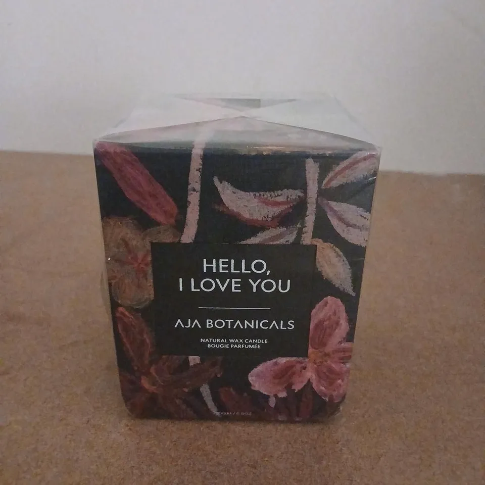 BOXED HELLO, I LOVE YOU AJA BOTANICALS NATURAL WAX CANDLE 250G