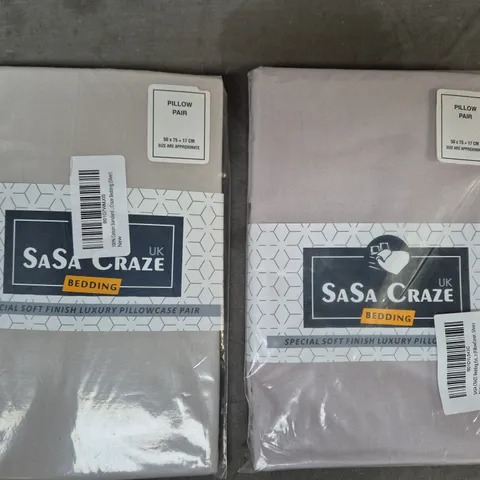 BOX OF APPROXIMATELY 10 ASSORTED SASA CRAZE PILLOWCASE PAIRS IN VARIOUS COLOURS, ETC