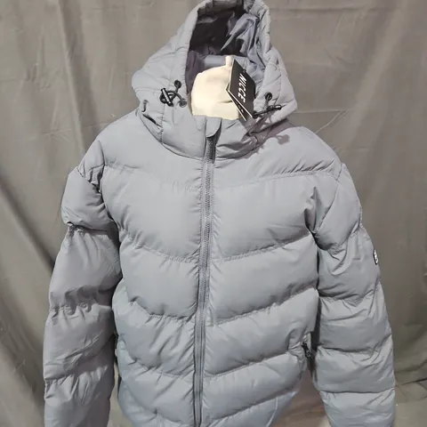 NICE LONDON GREY HOODED PUFFER JACKET - SIZE XL