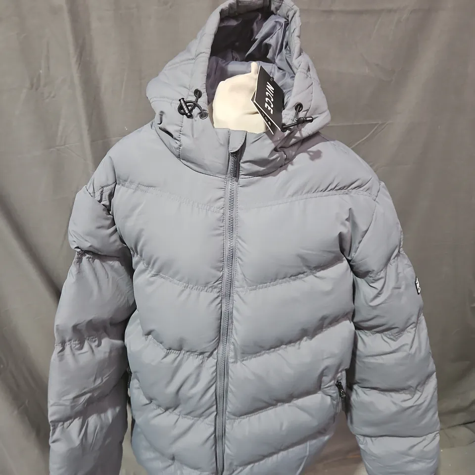 NICE LONDON GREY HOODED PUFFER JACKET - SIZE XL