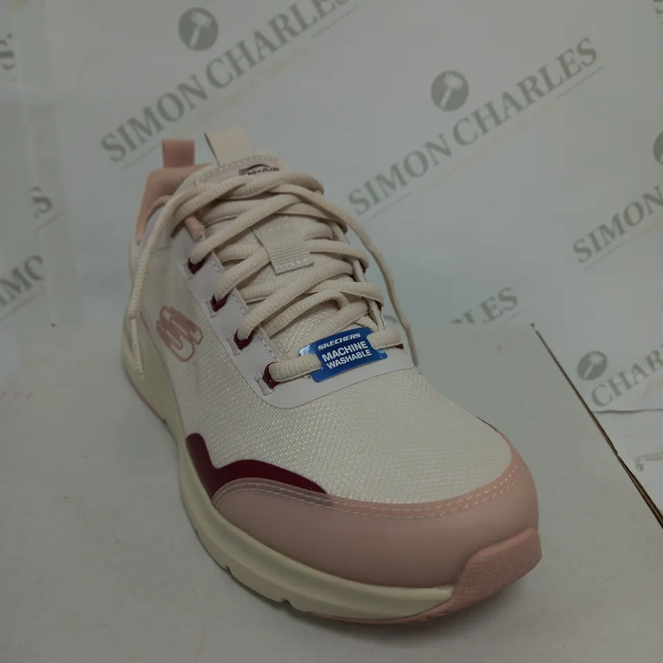BOXED PAIR OF SKECHERS AIR COURT TRAINERS IN PINK & WHITE SIZE 4