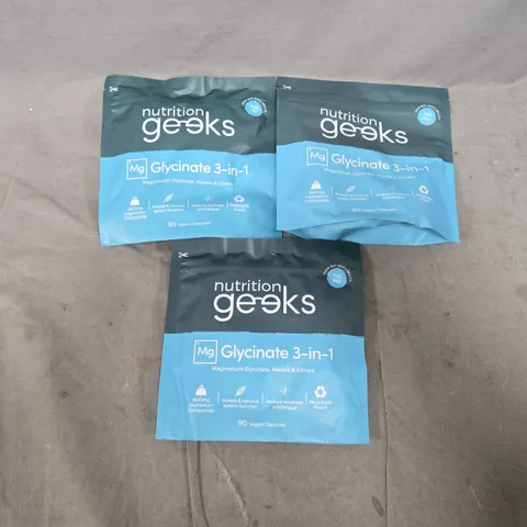 3 PACKS OF NUTRITION GEEKS MG GLYCINATE 3-IN-1 (90 VEGAN CAPSULES PER PACK)