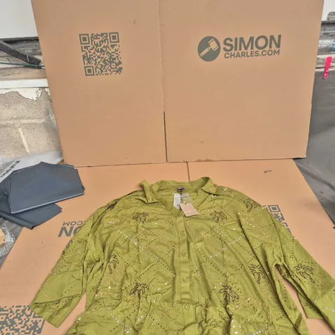 RIVER ISLAND STUDIO GREEN BUTTON-FRONT BLOUSE, UK L (US L)