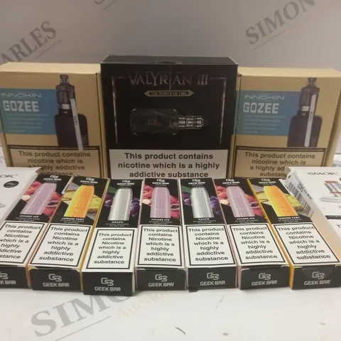 BOX OF APPROX 12 ASSORTED E-CIGARETTES AND DISPOSABLE VAPES
