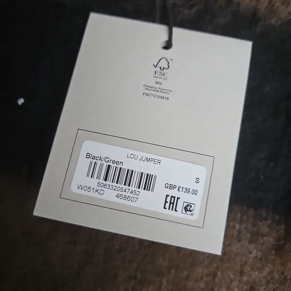 ALLSAINTS LOU JUMPER – BROWN & BLACK STRIPED KNIT, SIZE SMALL