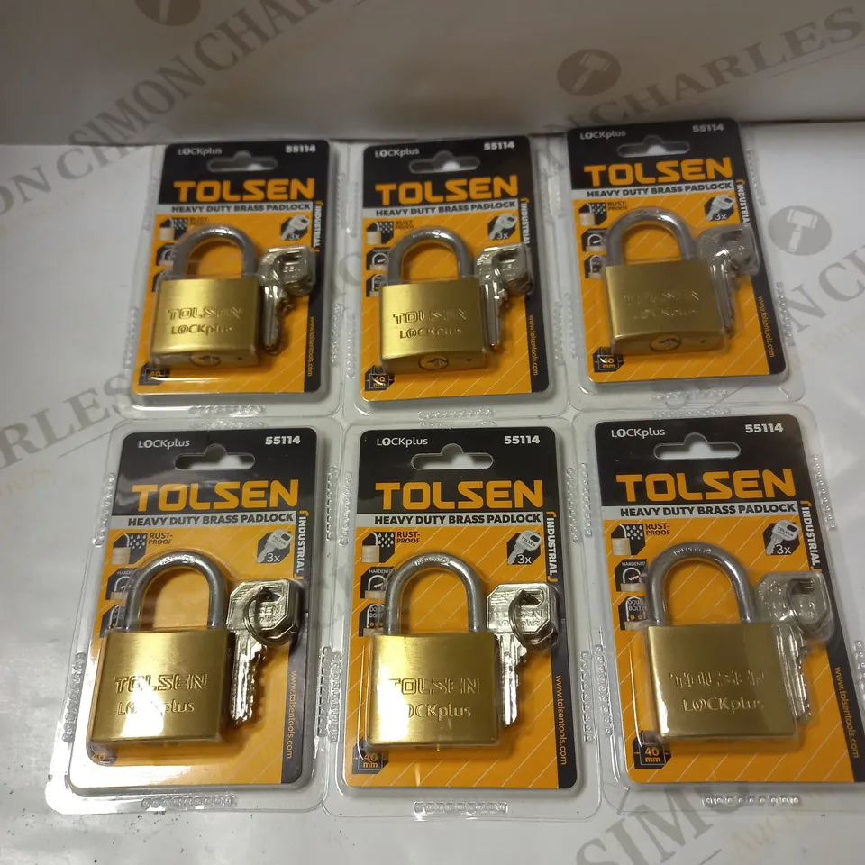 LOT OF 6 TOLSEN HEAVY DUTY BRASS PADLOCKS 55114