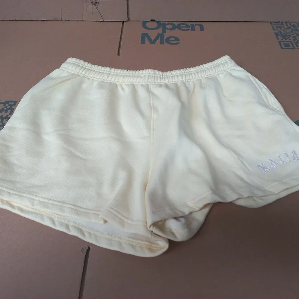 KAIIA LOGO SWEAT SHORTS – LEMON & WHITE, UK 14