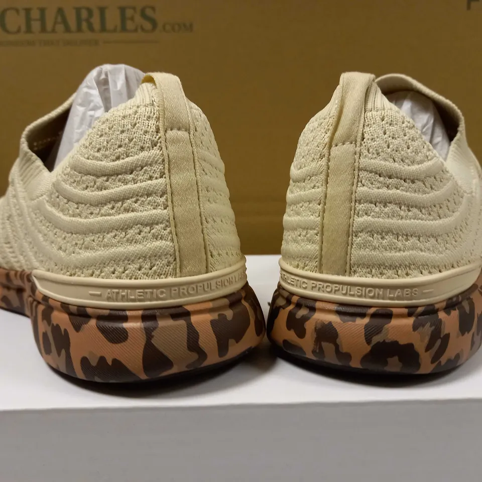 BOXED PAIR OF APL BEIGE TECHLOOM WAVE TRAINERS - SIZE 7