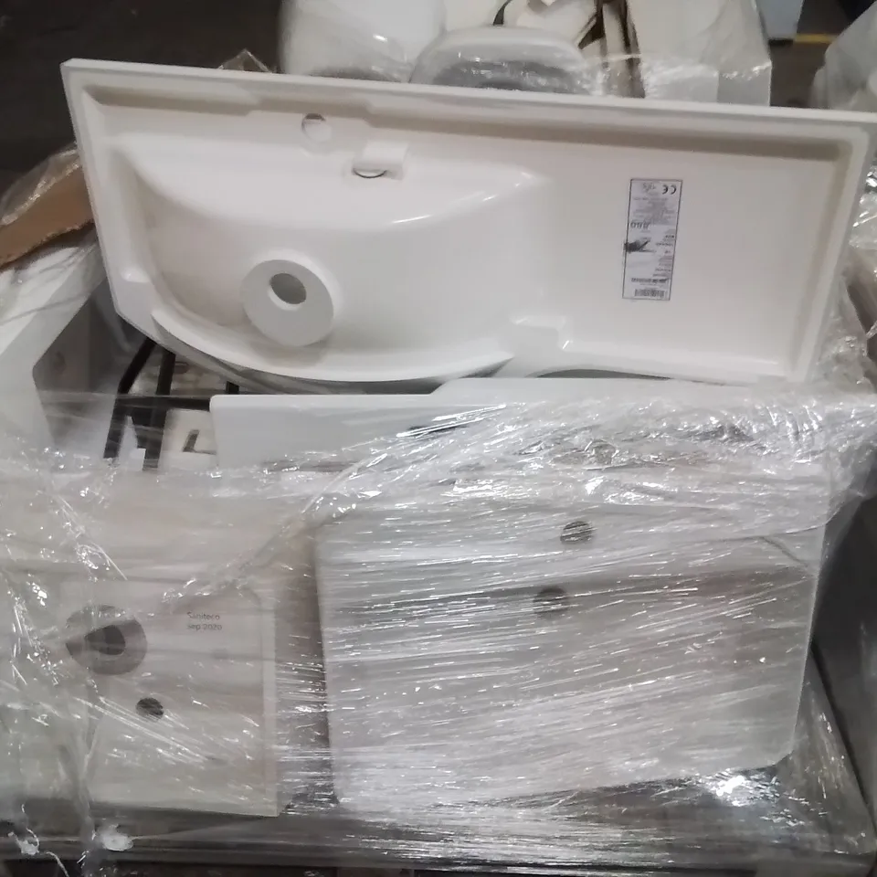 PALLET OF ASSORTED BATHROOM PRODUCTS TO INCLUDE;SOFT CLOSE SEAT,OLYMPIA TOTTOEVO BASIN,CORINE SINK