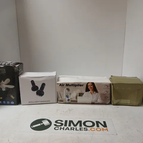 BOX F APPROXIMATELY 10 ASSORTED ITEMS INCLUDING A FLOWER FAN LIGHT, AN INTELLIGENT MASSAGER AND AN AIR MULTIPLIER
