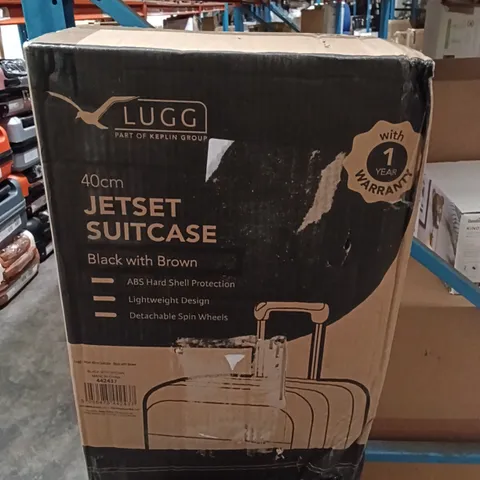 BOXED KEPLIN LUGG 40 CM JETSET SUITCASE BLACK AND BROWN COLOUR 