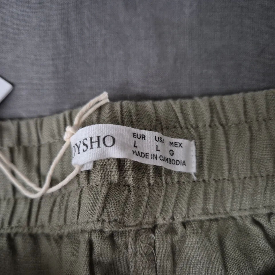 OYSHO OLIVE LINEN CARGO TROUSERS – SIZE L (EU/USA/UK)