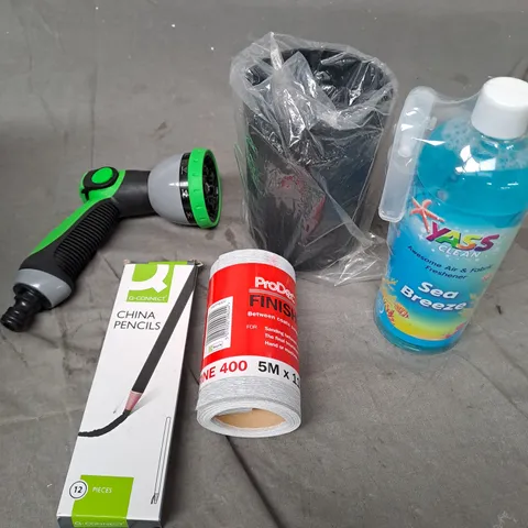 APPROXIMATELY 15 ASSORTED HOUSEHOLD PRODUCTS TO INCLUDE AIR FRESHENER, CHINA PENCILS, HOSE NOZZLE ETC