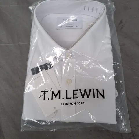 T.M.LEWIN SUPER FITTED WHITE PLAIN SHIRT - 17.5/34.5"