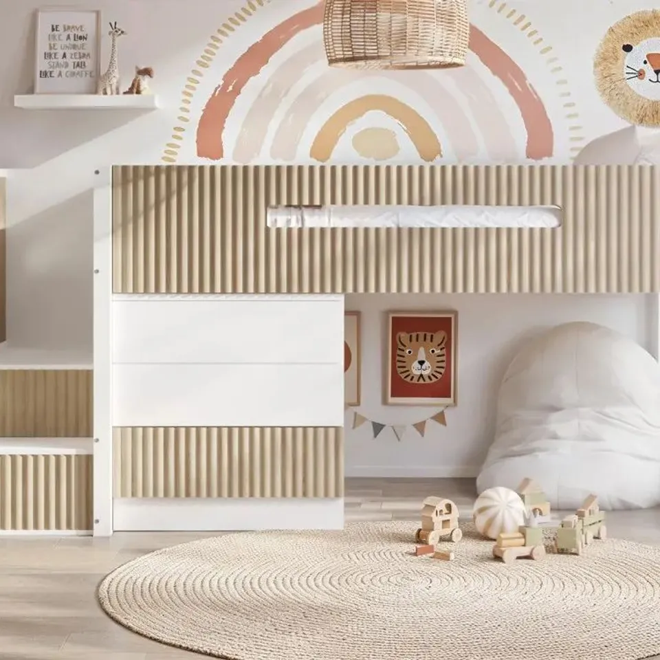 BOXED FLAIR LUCA 3 DRAWER WHITE AND OAK RIBBED CHEST OF DRAWERS