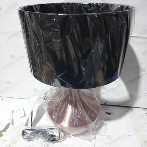 BOXED DESIGNER BRASS EFFECT/BLACK SHADE TABLE LAMP