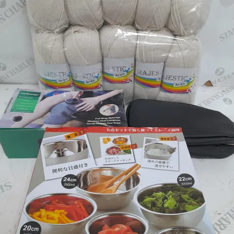 BOX OF APPROX 10 ASSORTED ITEMS TO INCLUDE - YARN PACK, LEG MASSAGER, BOWL 5PCS ETC