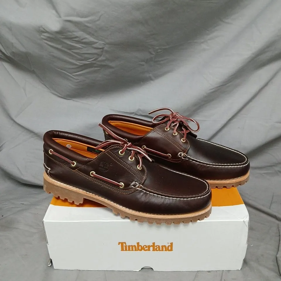 TIMBERLAND LEATHER MOC TOE BOOTS – DARK BROWN, MEN’S FOOTWEAR - SIZE 12.5
