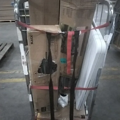 CAGE CONTAININ ASSORTED HOUSEHOLD GOODS WHICH INCLUDE; 4 SEATER RATTAN SET, CAMPING CHAIRS, TABLE ETC