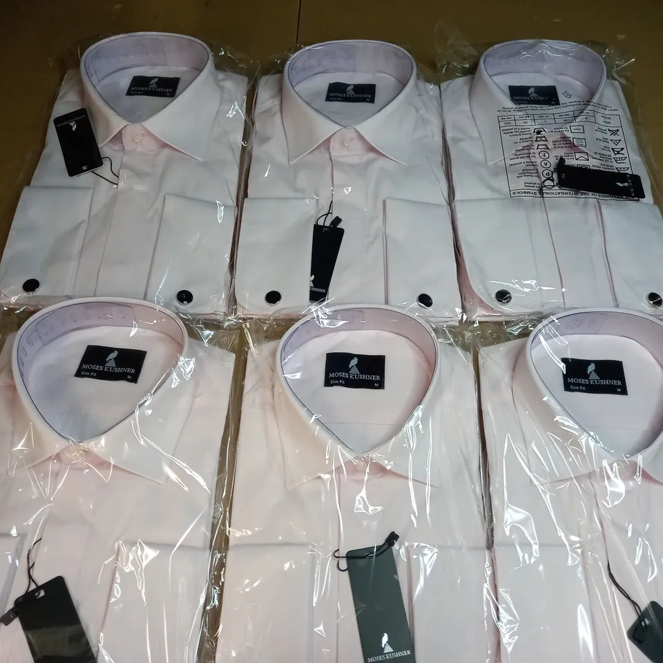 MOSES KUSHNER LOT OF 6 LONG SLEEVE SLIM FIT BUTTONED LIGHT PINK SHIRTS - MEDIUM