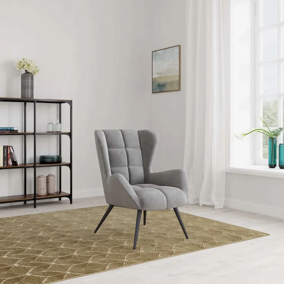 BOXED DALTON ACCENT CHAIR IN GREY VELVET