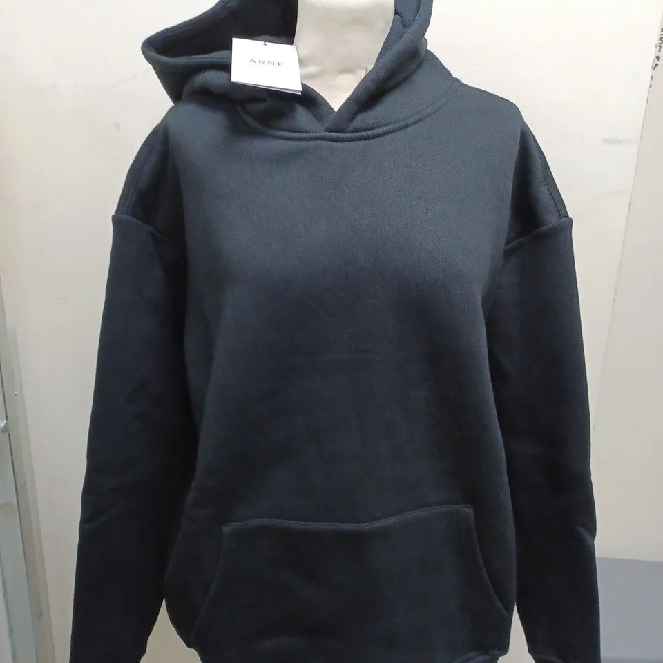 ARNE MENS RELAXED FIT HOODIE IN BLACK - SIZE MEDIUM 