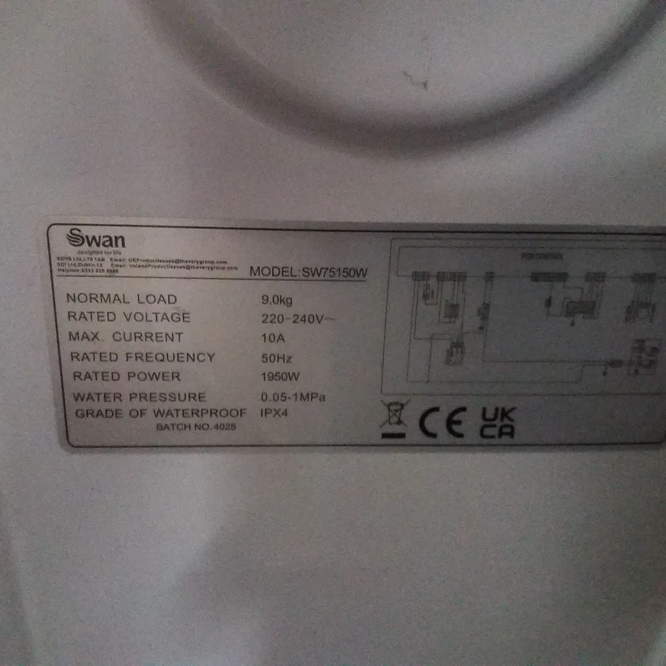SWAN SW75150W 9KG 1400RPM WASHING MACHINE - WHITE