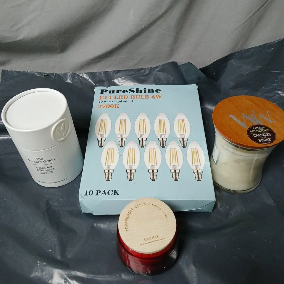 APPROXIMATELY 15 ASSORTED HOUSEHOLD ITEMS TO INCLUDE CANDLES, LED BULBS ETC