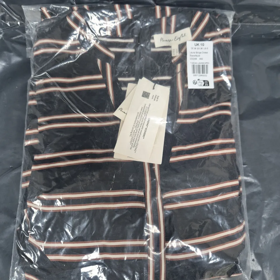SEALED PHASE EIGHT LAURA STRIPE DRESS IN BLACK/MULTI SIZE 10
