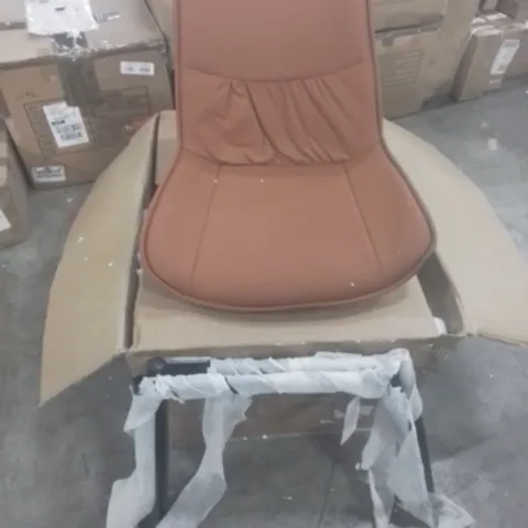 BOXED PAIR OF BROWN FAUX LEATHER CHAIRS 159BR