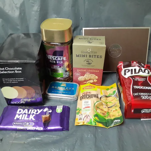 APPROXIMATELY 15 ASSORTED FOOD & DRINK ITEMS TO INCLUDE DAIRY MILK CHOCOLATE, COFFEE, MATURE CHEDDAR MINI BITES, ETC