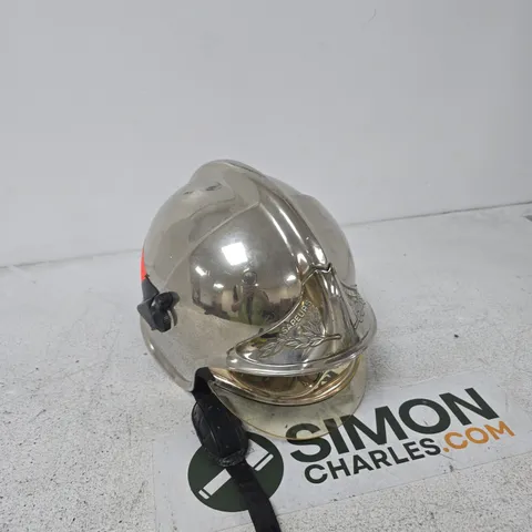 SAPEURS-POMPIERS FIREFIGHTER HELMET β SILVER METAL WITH LEATHER CHIN STRAP