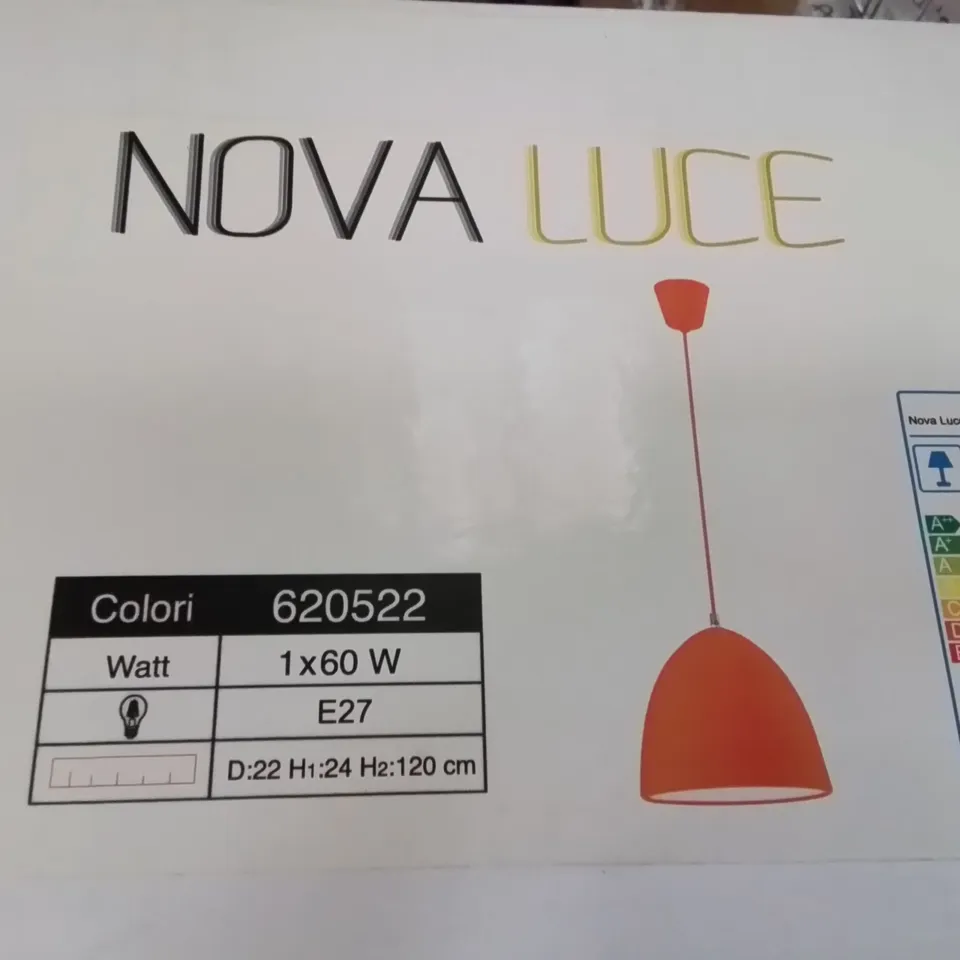 BOXED NOVA LUCE 1-LIGHT DOME PLASTIC PENDANT ORANGE 24 X 22 X 22CM 