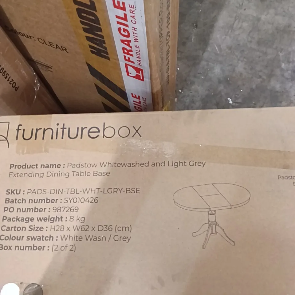 BOXED PADSTOW WHITEWASHED AND LIGHT GREY EXTENDING DINING TABLE - LIGHT GREY