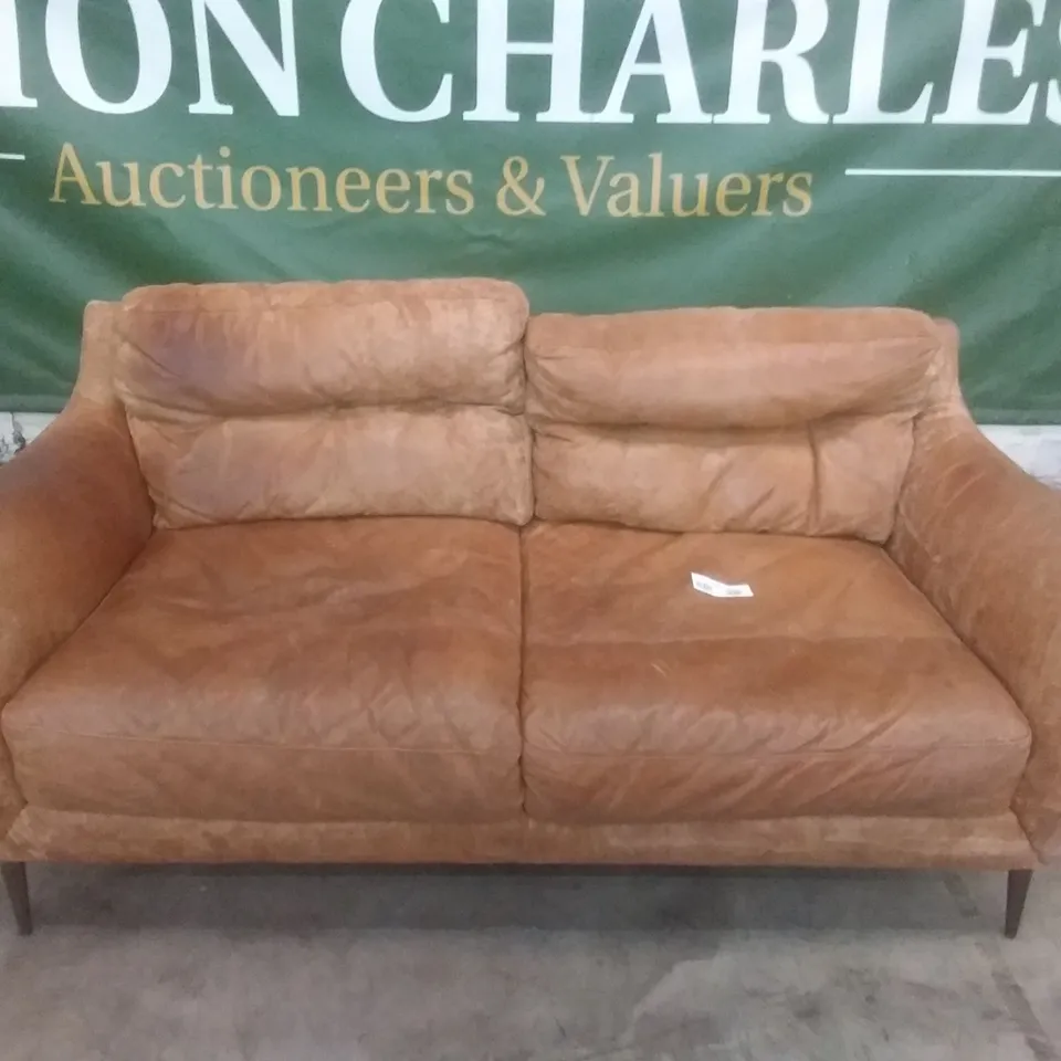 QUALITY DESIGNER CORDELIA 2 SEATER SOFA - TEXAS TAN LEATHER 