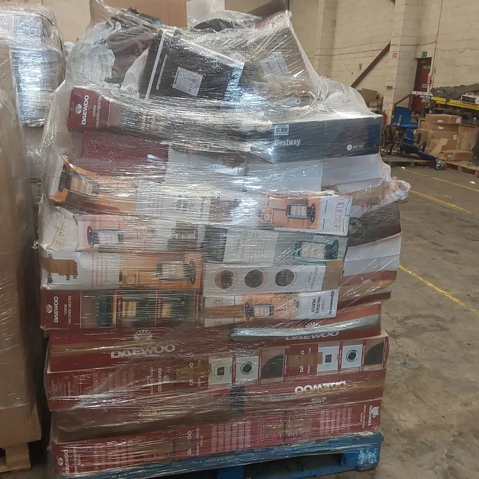 PALLET CONTAINING A VERY LARGE QUANTITY OF ASSORTED ELECTRIC ITEMS INCLUDING: DAEWOO HALOGEN HEATERS, FLAT FAN HEATERS, CONVECTOR HEATERS ECT