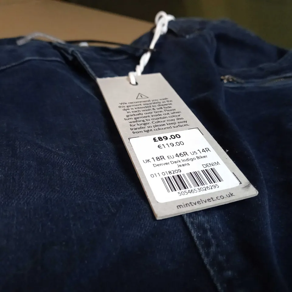 MINT VELVET DARK INDIGO BIKER JEANS - SIZE 18R